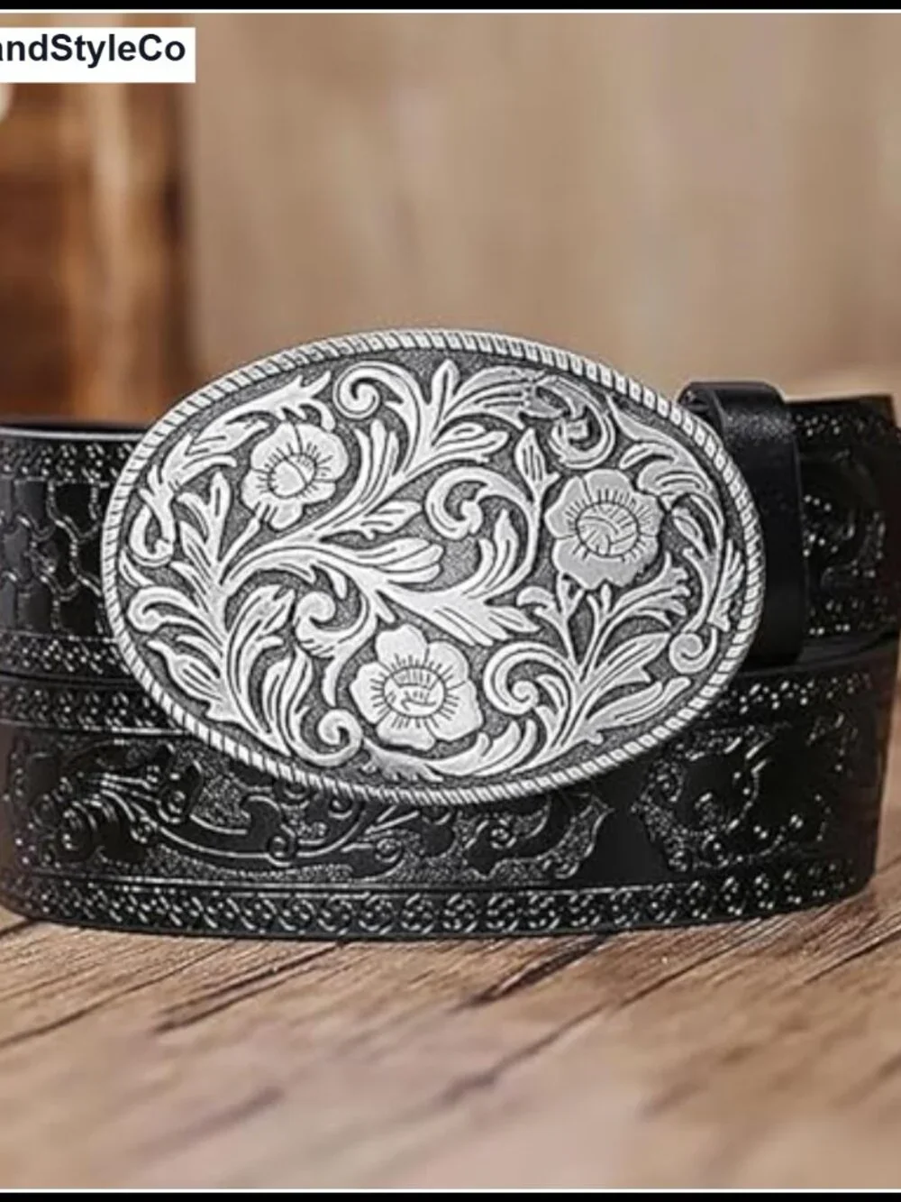 Western Cowgirl Belt Buckle Engraved Oval Flowers Zinc Alloy 1.5 inch